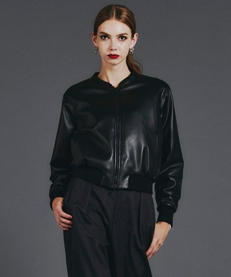 【POINT 10%】Sov./ バックフリルフェイクレザーブルゾン