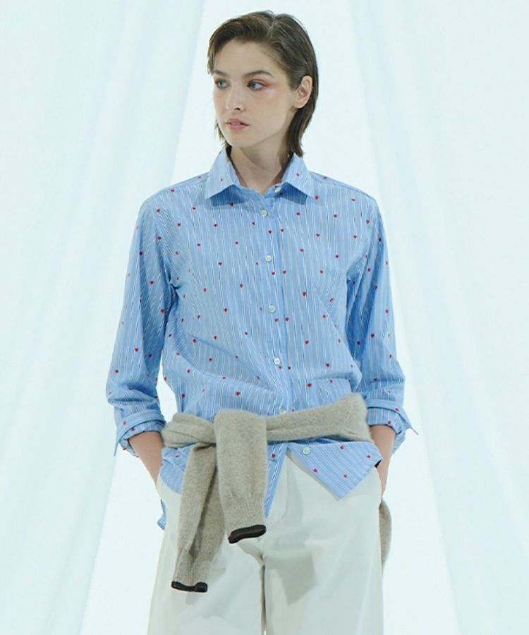 DSC / ハート刺繍 ストライプシャツ