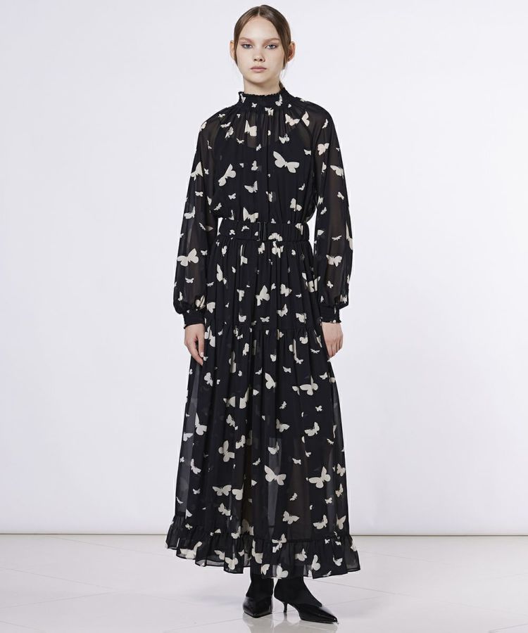 Sov. / バタフライプリント シフォンワンピース